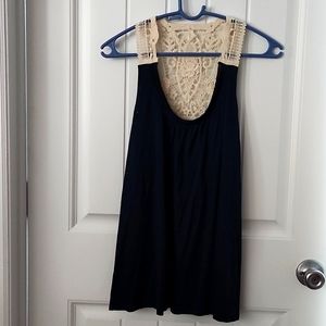 Banana Republic Sleeveless Navy top with White lace
